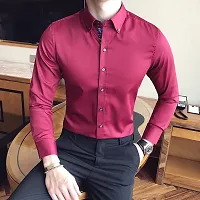 Reliable Maroon Cotton Solid Long Sleeves Casual Shirt For Men-thumb3