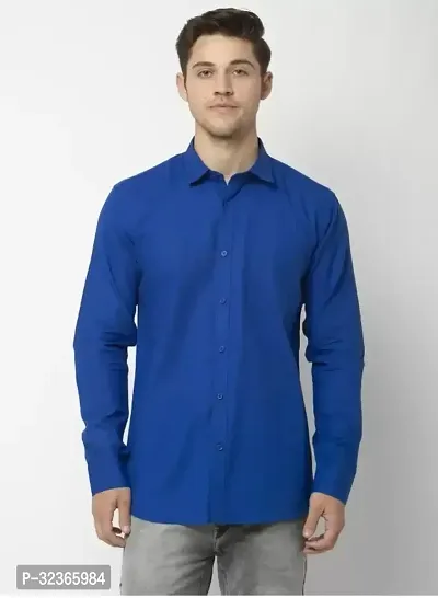 Reliable Blue Cotton Solid Long Sleeves Casual Shirt For Men-thumb0