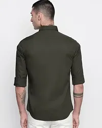 Reliable Olive Cotton Solid Long Sleeves Casual Shirt For Men-thumb1