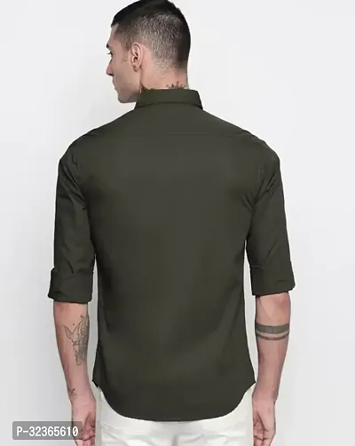 Reliable Olive Cotton Solid Long Sleeves Casual Shirt For Men-thumb2