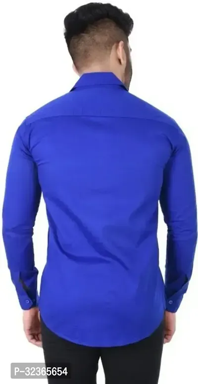 Reliable Blue Cotton Solid Long Sleeves Casual Shirt For Men-thumb2