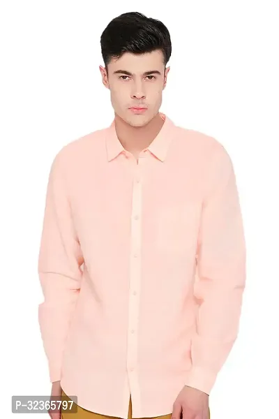 Reliable Peach Cotton Solid Long Sleeves Casual Shirt For Men-thumb0