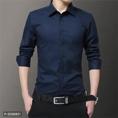 Reliable Navy Blue Cotton Solid Long Sleeves Casual Shirt For Men-thumb2