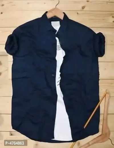 Men's NavyBlue Cotton Solid Long Sleeves Regular Fit Casual Shirt-thumb0