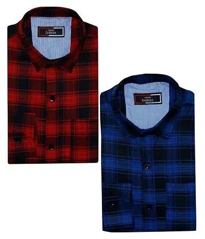 Men's Premium Check Long Sleeves Regular Fit Casual Shirts Combo Of 2