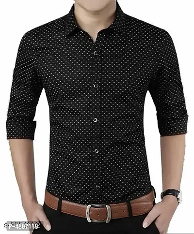 Men's Premium Dotted Long Sleeves Regular Fit Casual Shirts-thumb0