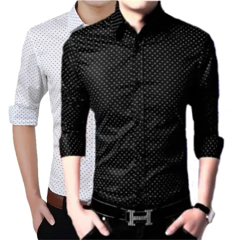 Classic Polycotton Polka Dotted Casual Shirts for Men, Pack of 2