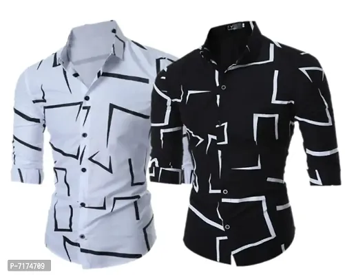 Stylish Cotton Printed Causal Shirt For Men Pack of 2-thumb0