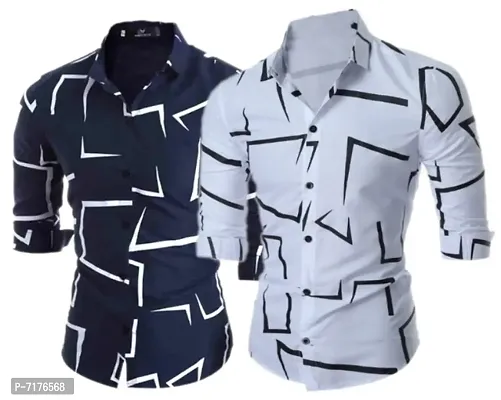 Stylish Multicoloured Printed Long Sleeves Shirt For Men Pack Of 2