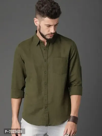 Men Cotton Olive Shirt