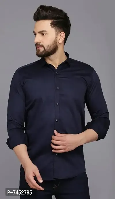 NavyBlue Cotton Casual Shirt For Men-thumb0