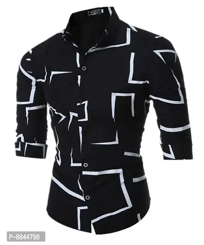 Black Cotton Printed Casual Shirts For Men