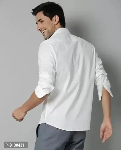 White Cotton Solid Casual Shirts For Men-thumb2