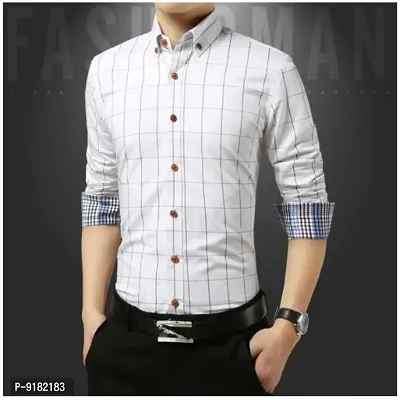 White Cotton Checked Casual Shirts For Men-thumb0