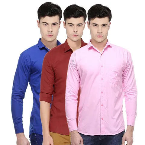 Classic Solid Casual Shirts for Men, Pack of 3