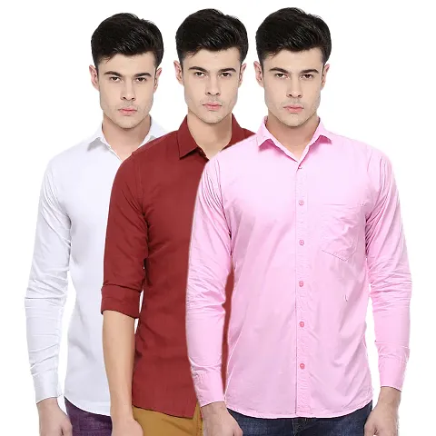 Classic Solid Casual Shirts for Men, Pack of 3