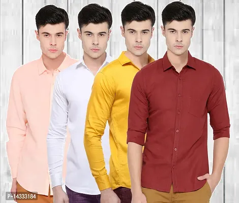 Classic Cotton Solid Casual Shirts for Men, Pack of 4