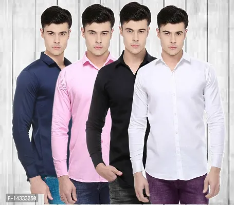 Classic Cotton Solid Casual Shirts for Men, Pack of 4-thumb0