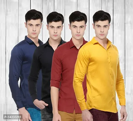 Multicoloured Cotton Solid Casual Shirts For Men-thumb0