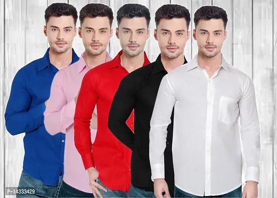 Classic Cotton Solid Casual Shirts for Men, Pack of 5