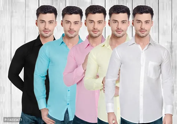Classic Cotton Solid Casual Shirts for Men, Pack of 5