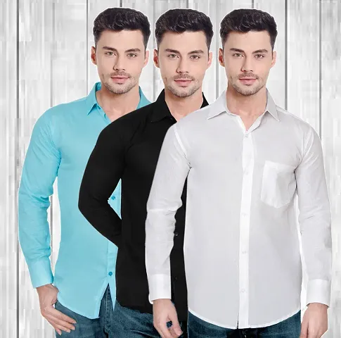 Classic Solid Casual Shirts for Men, Pack of 3