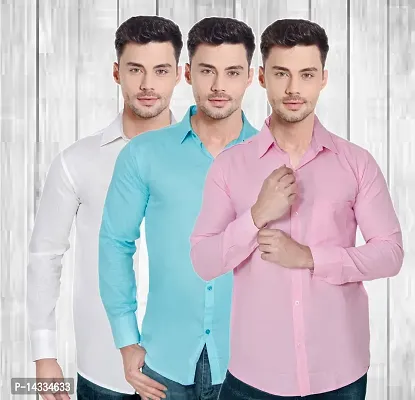 Classic Cotton Solid Casual Shirts for Men, Pack of 3