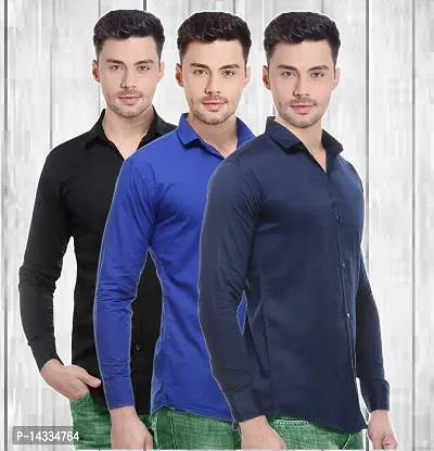 Classic Cotton Solid Casual Shirts for Men, Pack of 3-thumb0