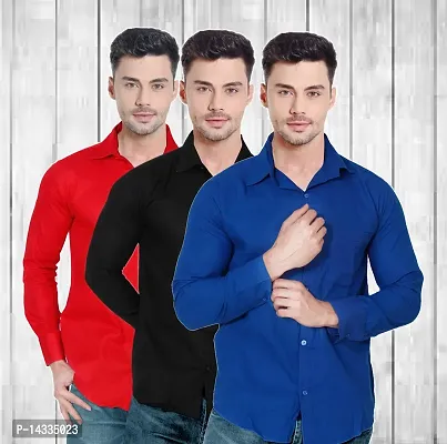 Classic Cotton Solid Casual Shirts for Men, Pack of 3