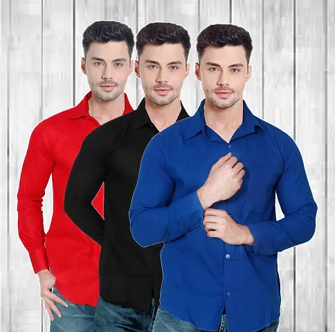 Classic Solid Casual Shirts for Men, Pack of 3