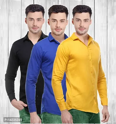 Classic Cotton Solid Casual Shirts for Men, Pack of 3-thumb0