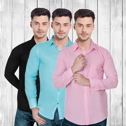 Classic Solid Casual Shirts for Men, Pack of 3