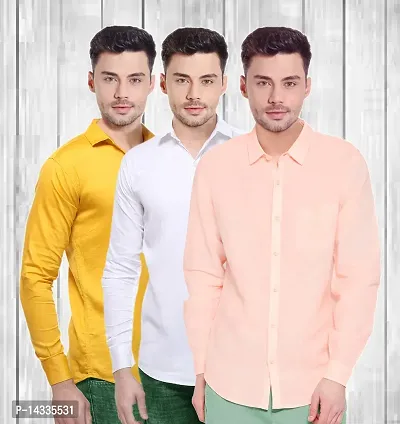 Classic Cotton Solid Casual Shirts for Men, Pack of 3