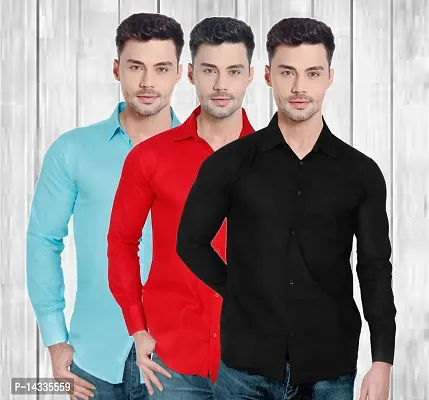 Classic Cotton Solid Casual Shirts for Men, Pack of 3