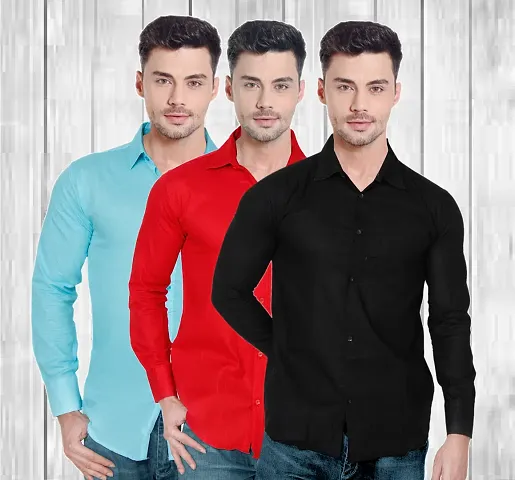 Classic Solid Casual Shirts for Men, Pack of 3