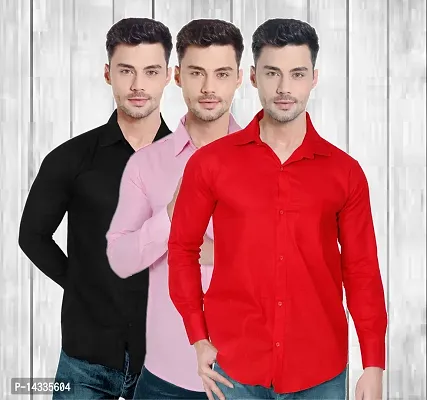 Classic Cotton Solid Casual Shirts for Men, Pack of 3