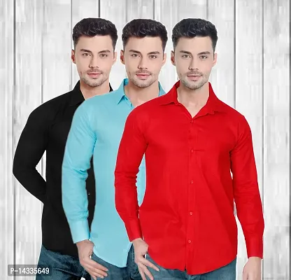 Classic Cotton Solid Casual Shirts for Men, Pack of 3-thumb0