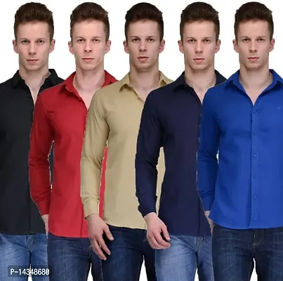Men's Multicoloured Cotton Casual Solid Shirt Set of 5-thumb0