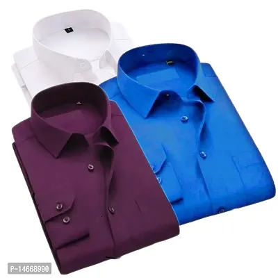 Stylish Multicoloured Solid Long Sleeves Shirt For Men Pack Of 3-thumb0