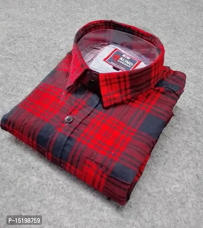 Red Cotton Checked Casual Shirts For Men