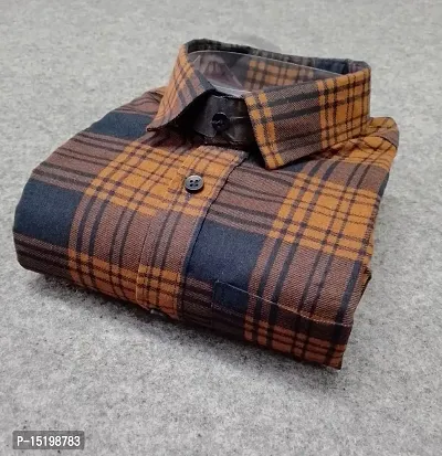 Brown Cotton Checked Casual Shirts For Men