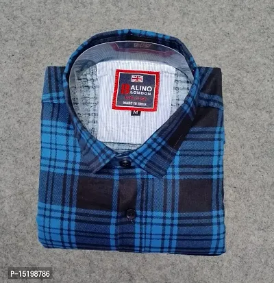 Blue Cotton Checked Casual Shirts For Men-thumb0