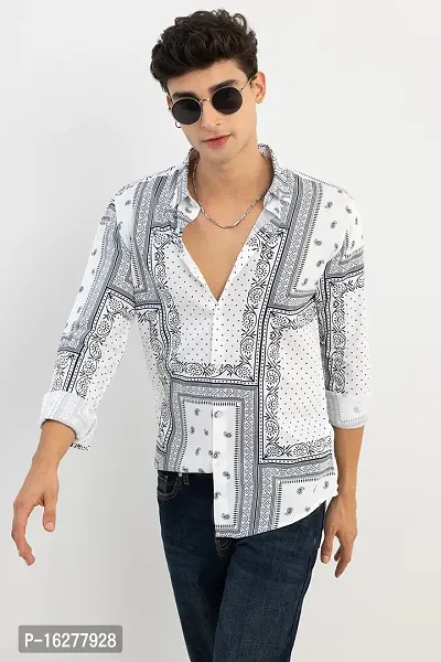 White Polycotton Printed Casual Shirts For Men