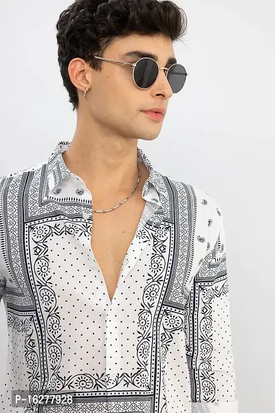 White Polycotton Printed Casual Shirts For Men-thumb4