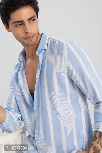 Blue Polycotton Printed Casual Shirts For Men