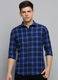 Trendy Blue Cotton Checked Casual Shirt For Men-thumb2