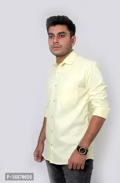 Yellow Cotton Solid Casual Shirts For Men