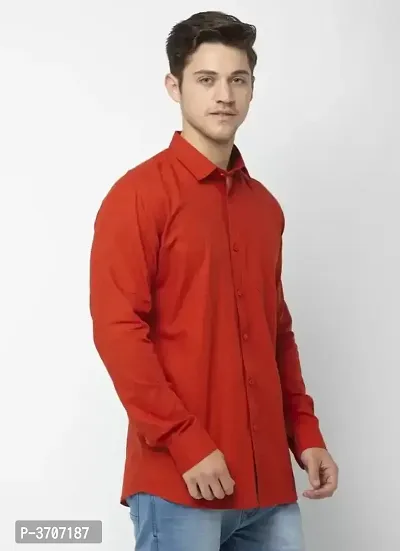 Red Cotton Solid Casual Shirts For Men-thumb5