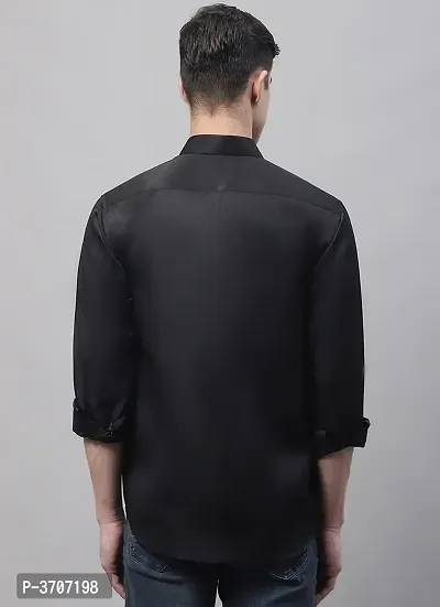 Men's Black Cotton Solid Long Sleeves Regular Fit Casual Shirt-thumb2