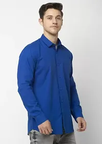 Men's Blue Cotton Solid Long Sleeves Regular Fit Casual Shirt-thumb4